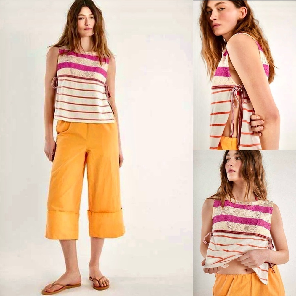 New Free People Shelly Shell Crochet Striped Crop Top